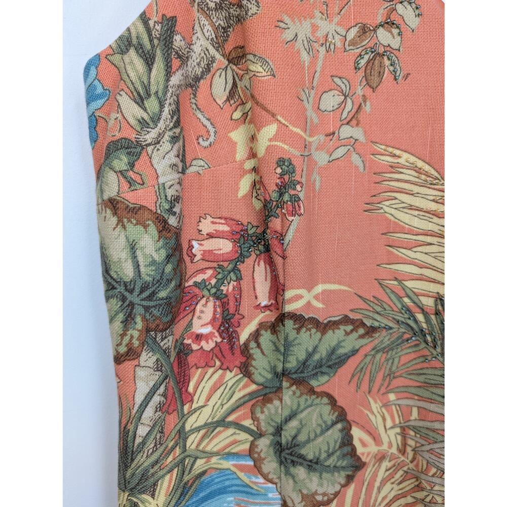 Talbots 12P Orange Tropical Palm Print Hawaaiin Sheath Dress V Neck Seed Beading - Picture 9 of 13